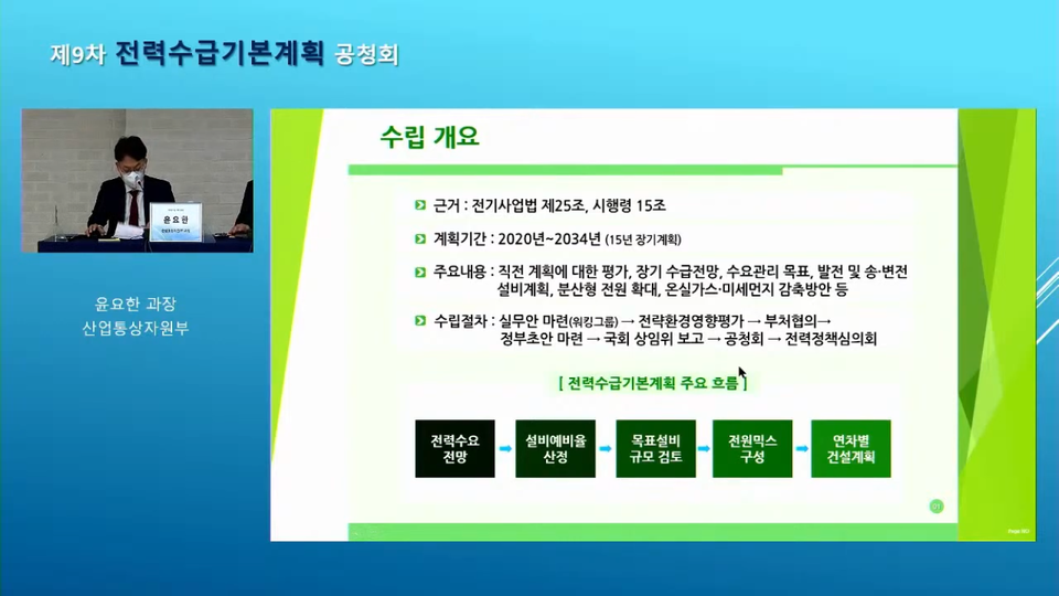 제9차 전력수급기본계획 공청회 유튜브 캡처 (출처: 산업통상자원부, 전력거래소)