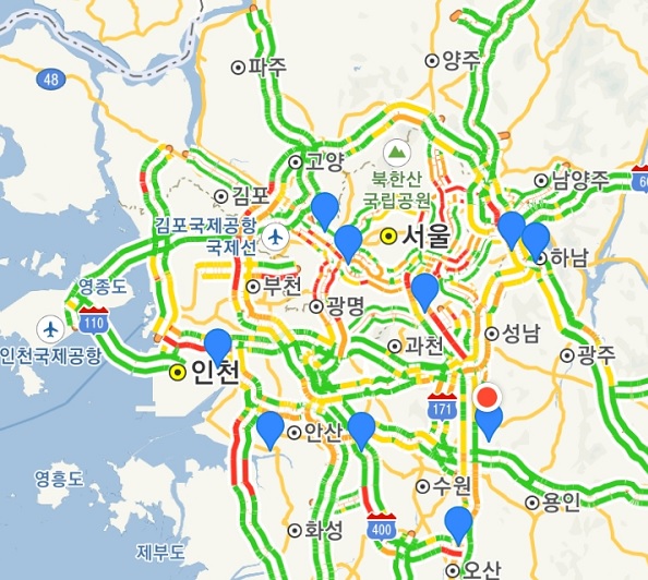 수도권의 수소충전소 현황 (출처:카카오맵)