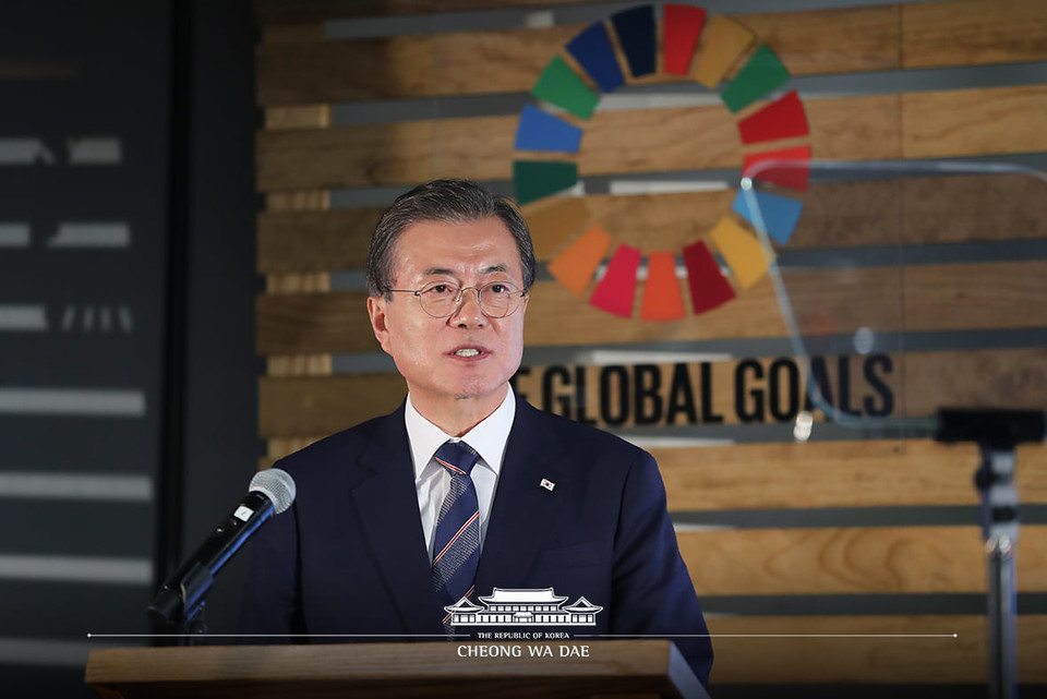 문재인 대통령이 2019년 9월 24일 P4G 서울정상회의 준비 행사에서 구체적인 개최 구상을 밝히고 있다. (사진=청와대)