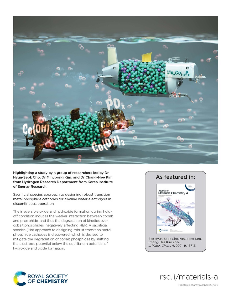 널 오브 머티리얼즈 케미스트리 A(Journal of Materials Chemistry A)’ 8월 호의 표지논문. (이미지=한국에너지기술연구원 제공)