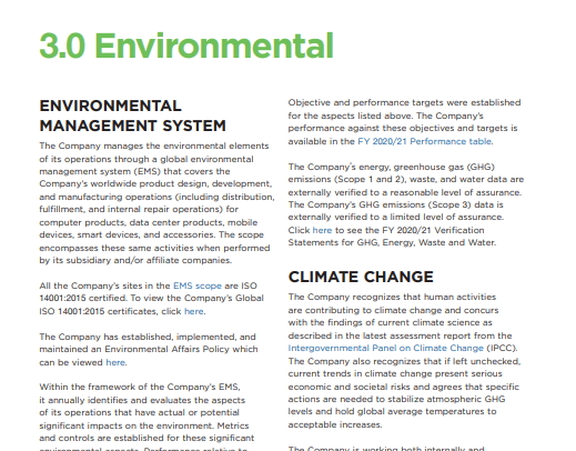 이넷뉴스가 확보한 레노버의 지속경영가능보고서의 일부다. (사진=레노버의 지속가능경영보고서의 일부)
