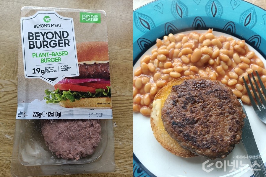 비욘드미트에서 출시한 버거 패티 요리 전, 후 모습. (사진=김범규 기자)