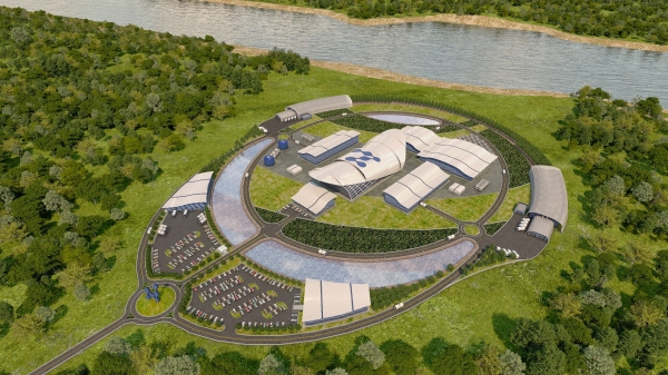 두산에너빌리티의 협력사인 뉴스케일 소형모듈원전(SMR) 플랜트 가상 조감도. (사진=두산에너빌리티 제공)