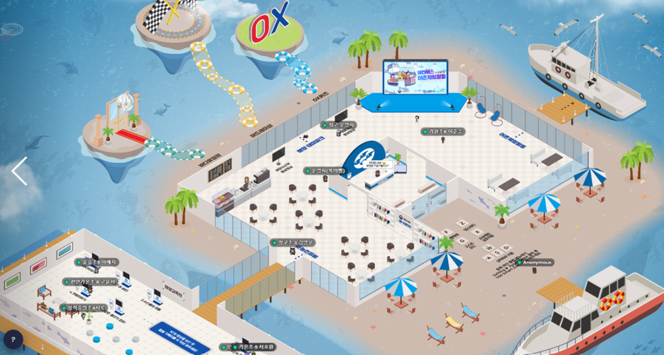 수협중앙회가 코로나19 재확산에 따라 메타버스(가상공간)를 이용해 어린이들이 어촌을 간접체험하는 방식을 도입한 뒤 지난 18일 참가자들이 자신의 아바타를 움직이며 '2022년 전국 초등학생 어촌체험 프로그램 온라인 발대식'에 참여하고 있다. (사진=수협 제공)