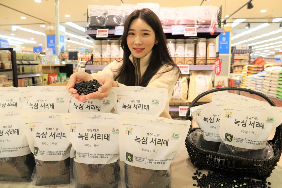 롯데마트 서울역점에서 녹심 서리태를 홍보하고 있는 모습. (사진=롯데쇼핑 제공)