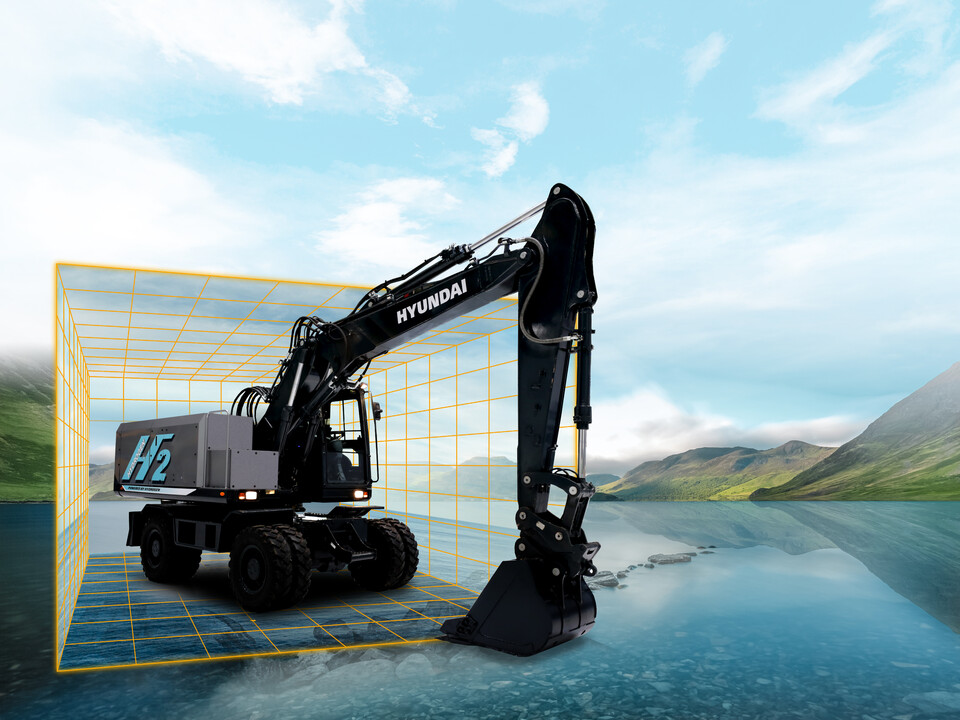 콘엑스포 2023에 전시되는 현대건설기계의 15톤 수소 휠굴착기. (사진=HD현대 제공)