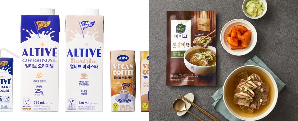 (왼쪽부터)얼티브 신제품 5종과 비비고 본갈비탕. (사진=CJ제일제당 제공)