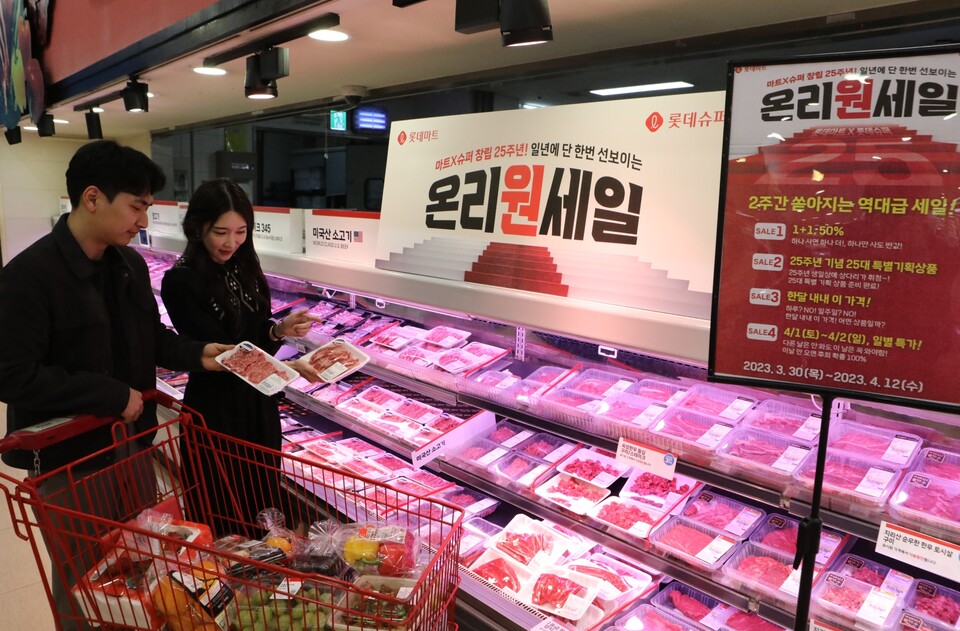 롯데마트 서울역점에서 '온리원세일' 행사 상품을 쇼핑하는 모습. (사진=롯데마트 제공)